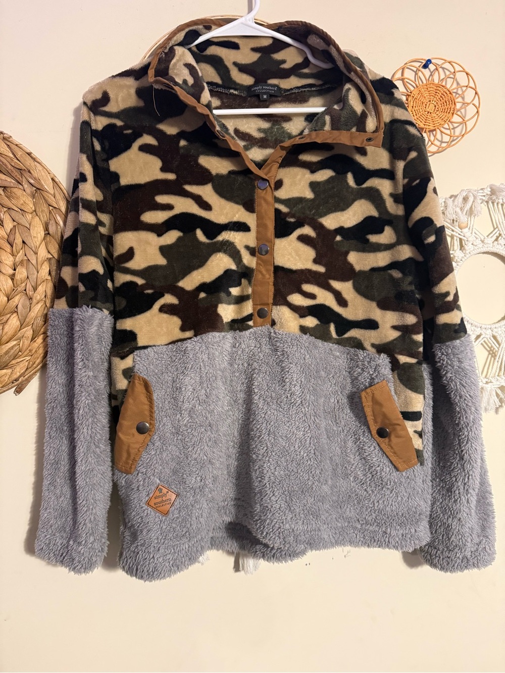 Simply Southern Camo & Gray Sherpa Pullover Jacket